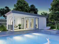 Modernes Flachdach-Gartenhaus mit Sauna, Vorraum und Terrasse